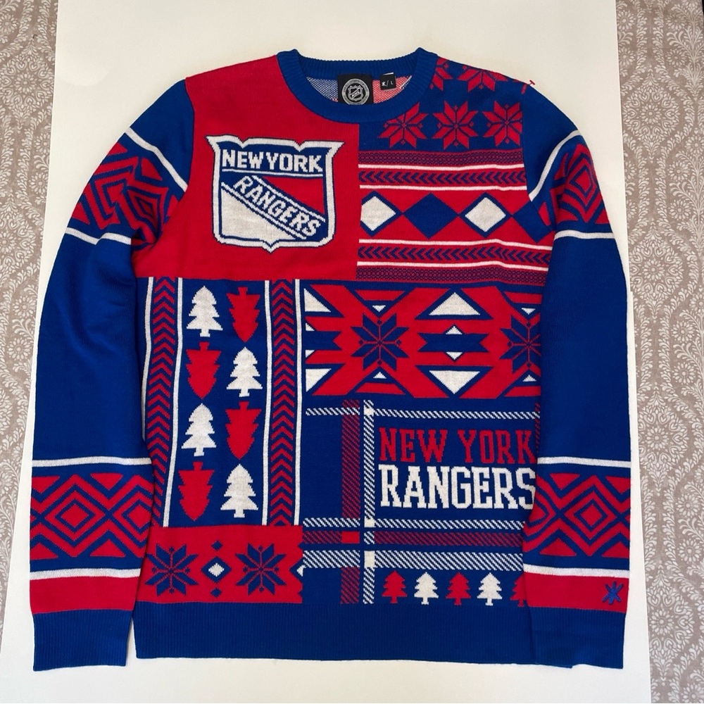 NHL New York Rangers Big Logo Sweater Size L MEN's Licensed by NHL